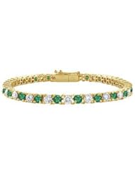 Emerald and Diamond Tennis Bracelet 14K Yellow Gold - 5.00 CT TGW
