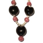 Howlite Necklace 02 Beaded Rhodochrosite Seed Black Pink White Healing 16