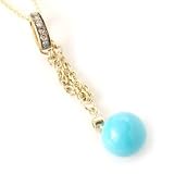 14K Gold Turquoise, Chocolate / White Diamond Drop Pendant w/ Chain
