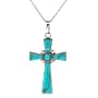 Sterling Silver Turquoise Inlay Cross Pendant, 18"