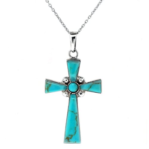 Turquoise Inlay Silver Cross Pendant