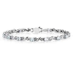 10k White Gold Diamond and Aquamarine Bracelet by 