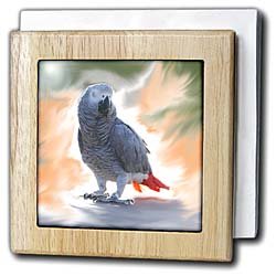 African Grey Parrot - 6 Inch Tile Napkin Holder