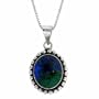Serling Silver Genuine Azurite Stone Bali Bead Oval Pendant