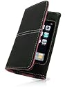 (ONE) BLACK Flip Leather Case with PINK Internal Liner and Magnetic Closure For Apple iPod Touch iTouch G1 G2 Generation 1 and 2