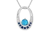 7/8 Carat Swiss Blue Topaz, Sapphire and Diamond 14K White Gold Pendant w/Chain