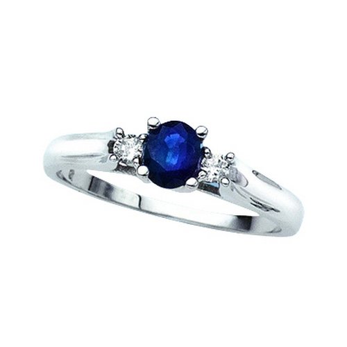 3 Diamond Ring 0.08 ct. with 2/3 ct. Sapphire in 14K White Gold