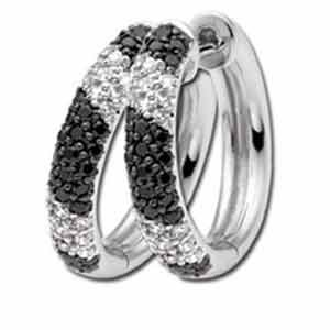 14kt White Gold Black and White Diamond Hoop Earrings