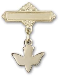 Gold Filled Baby Badge with Holy Spirit Charm and Polished Badge Pin