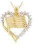14K Yellow Gold Diamond Heart American Flag Pendant with 18" Chain