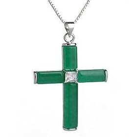 18K Gold Plated Malaysia Jade Cross with FREE 925 Sterling Silver Chain