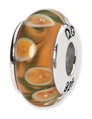Sterling Silver Orange And Green Hand-blown Glass Charm