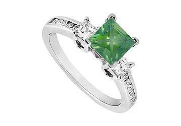 Fine Jewelry Vault 6297459 Emerald and Diamond Engagement Ring- 14K White Gold- 1.00 CT TGW- Ring Size 8.5