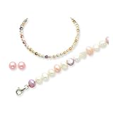 Sterling Silver Multicolored Cult Pearl Earring/Bracelet/Necklace Set