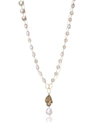 Wendy Brigode Pearl, Rutilated Quartz, and Citrine Keishi Pearl Drop Necklace