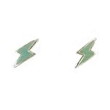 Sterling Silver Green Enamelled Lightning Bolt Post Earrings