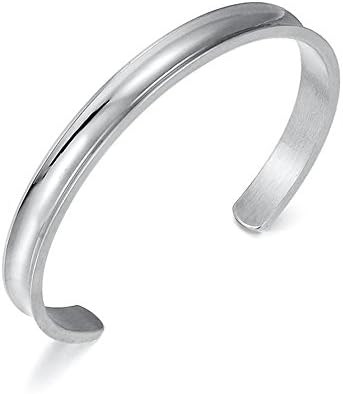 New Accessory Stainless Steel Cuff Bracelets for Women Girls High Polished Hair Tie Bracelet Bangle (Silver)