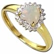 14Kt Yellow Gold Heart Shaped Opal Diamond Ring