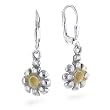Sterling Silver Two Tone Flower Dangle Earrings