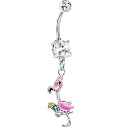 Pink Flaming With Drink Belly Ring