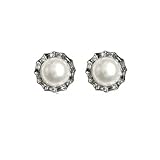Crystal Circlet Silver Cultured Pearl Stud Earrings, Natural White