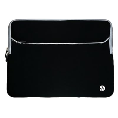 Premium Scratch Resistant Protective Neoprene Sleeve with Exterior Pocket for HP Butter Gold 17.3 Pavilion G7-1019WM Laptop PC, Black Grey Trim + SumacLife TM Wisdom Courage Wristband