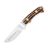 Puma Skinmaster II, Stahl 1.4116, Hirschhorn-Schalen, Lederscheide