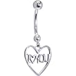 Solid 14kt White Gold I Love You Heart Belly Ring
