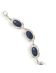 Sterling Silver 8 Inch Oval Rough-Cut Sapphire Bracelet