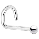Solid 14KT White Gold 1.5mm Ball Left Nostril Screw Ring - 20 Gauge