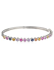 Sterling Silver Multi-Colored Created Sapphire Bangle Bracelet, 7.25"