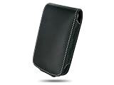 Navitech Black with White Stitch Genuine Leather Flip Carry Case for the Blackberry Storm 9550 / Storm 2 with Removable Belt Clip