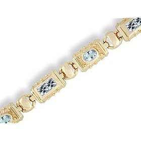 14K Yellow Gold Genuine Square Aquamarine Bracelet by Jewels For Me