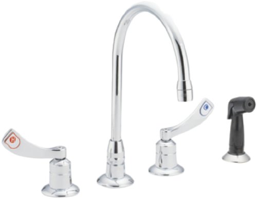 Moen CA8244 Commercial TwoHandle Wrist Blade Kitchen Faucet with Side Spray, Chrome