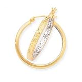 14K DIA-CUT YELLOW OUTSIDE WHITE INSIDE HOOP EARRINGS
