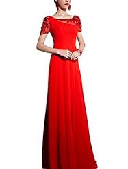 A-line Summer Beaded Cocktail Floor Length Scoop Neck Short Sleeves Homecoming Dress/Pageant Dress/Prom Dress/Party Dress/Wedding Dress 