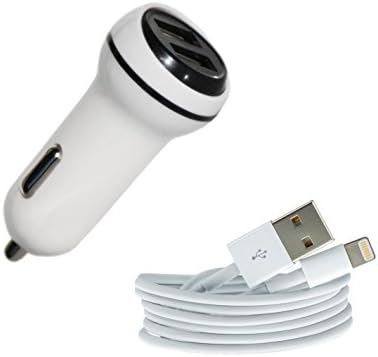wiAmp® Apple iPhone 6 / 6 Plus / 5S 5C 5 Car Charger - 2.1 Amp - Dual USB Compact High Quality - White Cable &amp; Charger (Black)