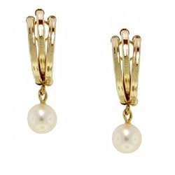 Dangling 14KT Yellow Gold Earrings White Akoya Pearls
