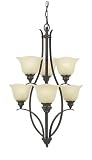 Murray Feiss F2051/3+3GBZ Morningside Three + Three Light, Two Tier Chandelier in Grecian Bronze and Cream Snow Glass