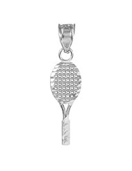 14k White Gold Small Tennis Racquet Sports Charm Pendant