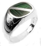 Sterling Silver Diagonal Inlay Malachite Ring (Size 10,11,12,14)