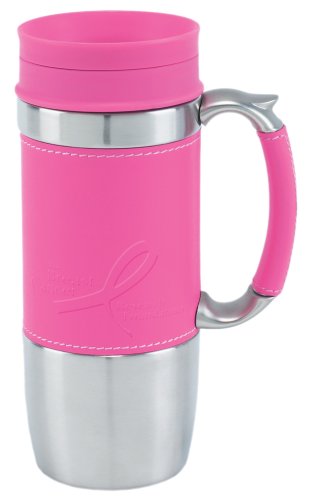 Trudeau Boardroom 16-Ounce Travel Mug, Breast Cancer Awareness, Pink