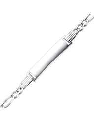 14K White Gold 4.0mm Baby ID Figaro Bracelet with Lobster Claw Clasp - 6"Inches