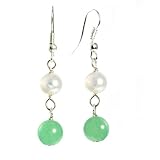 Aventurine and Freshwater Pearl Gemstone Earwire Earrings, 1.75