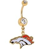 NFL Logo GOLD Double GEM Belly Ring - Denver Broncos