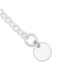 Sterling Silver Engravable Circular Disc On Fancy Link Bracelet