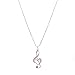 Spinningdaisy Silver Plated Crystal Treble Clef Necklace (Pink Crystals with Silver)
