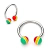 316L Surgical Steel Horse Shoe with Green/Yellow/Red UV Rasta Balls - 14G - 1/2" Length - 5mm Balls - Sold as a Pair