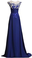 A-line Chiffon Applique Lace Bateau Neck Scoop Neck Floor Length Sleeveless Evening Dress/Pageant Dress/Prom Dress/Wedding Party Dress 