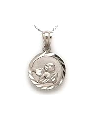 14kt White Gold Small Round Angel Medallion Pendant - Chain Included